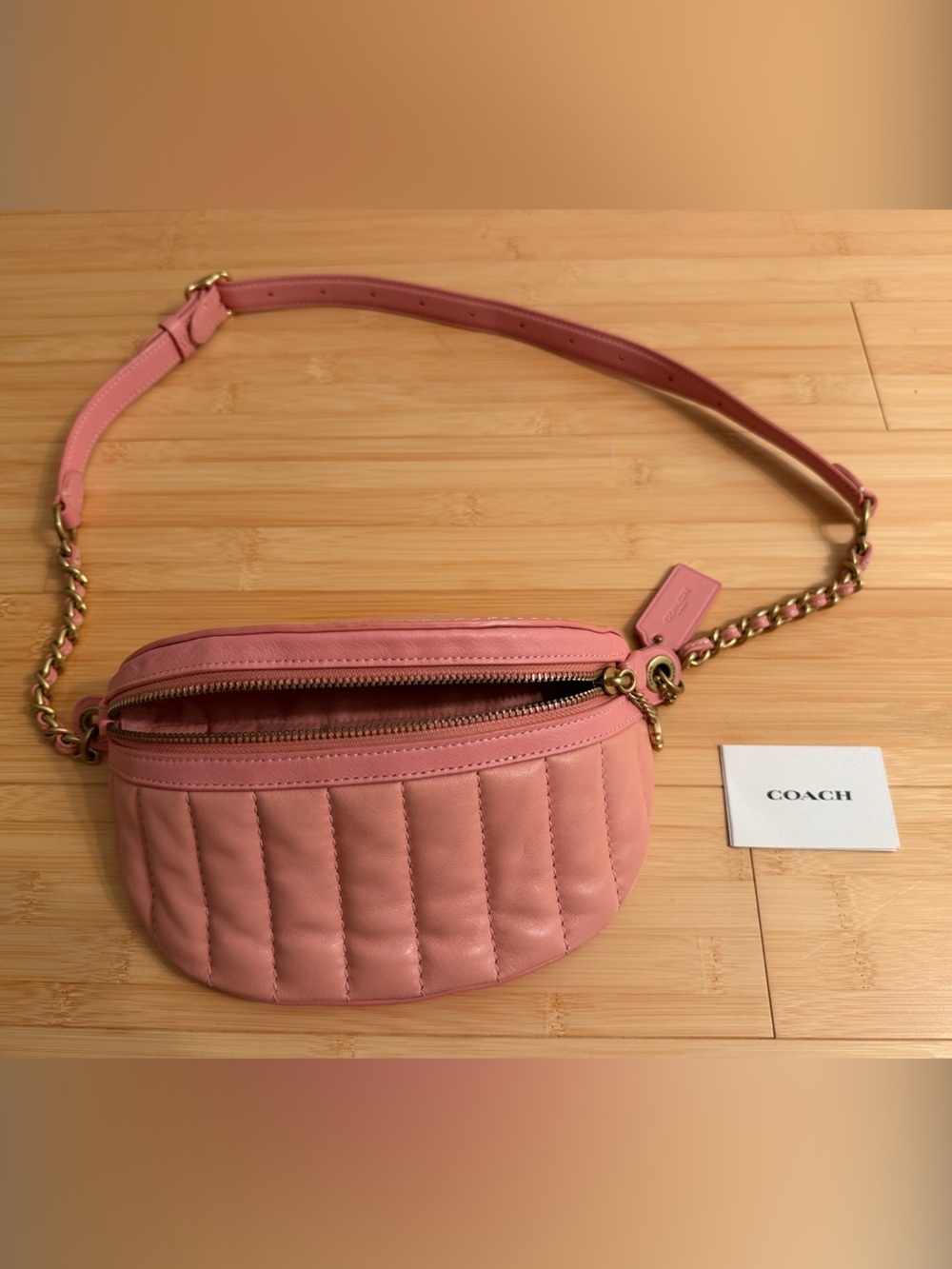 Coach Coral Pink Quilted Leather Crossbody with Gold Chain - Picture 5 of 5